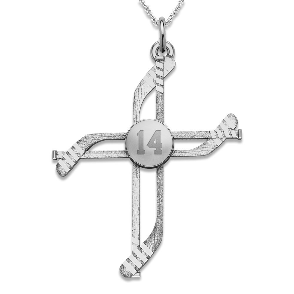 Sterling Silver Hockey Sticks Cross Number Pendant Charm With 18