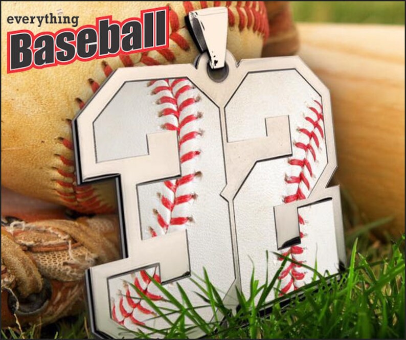 Baseball Number Charm Pendant Sterling Silver