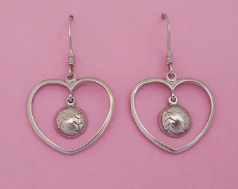 Baseball Heart Sterling Silver Dangle Earrings