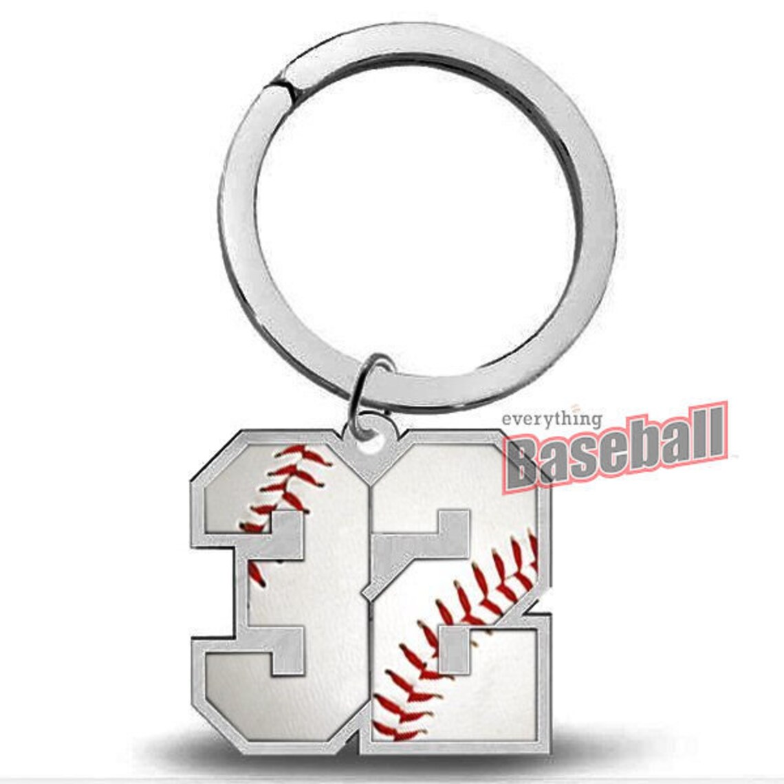 Sports Number Pendant Silver Key Chain Choose Baseball Football or