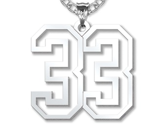 High Polished Cut Out Sports Number Pendant - Sterling Silver