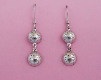 Baseball Duo Drop Sterling Silver Dangle Earrings