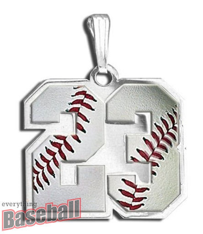 Baseball Number Charm Pendant Sterling Silver