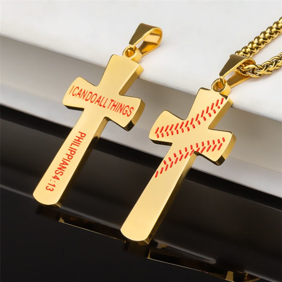 Baseball Cross Pendant Necklace Stainless Steel Gold Silver or Black Jewelry Etsy Canada
