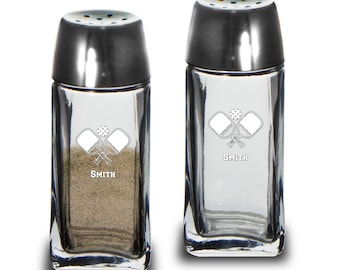 Personalized Sports Gift - Engraved Pickleball Salt and Pepper Shaker Set