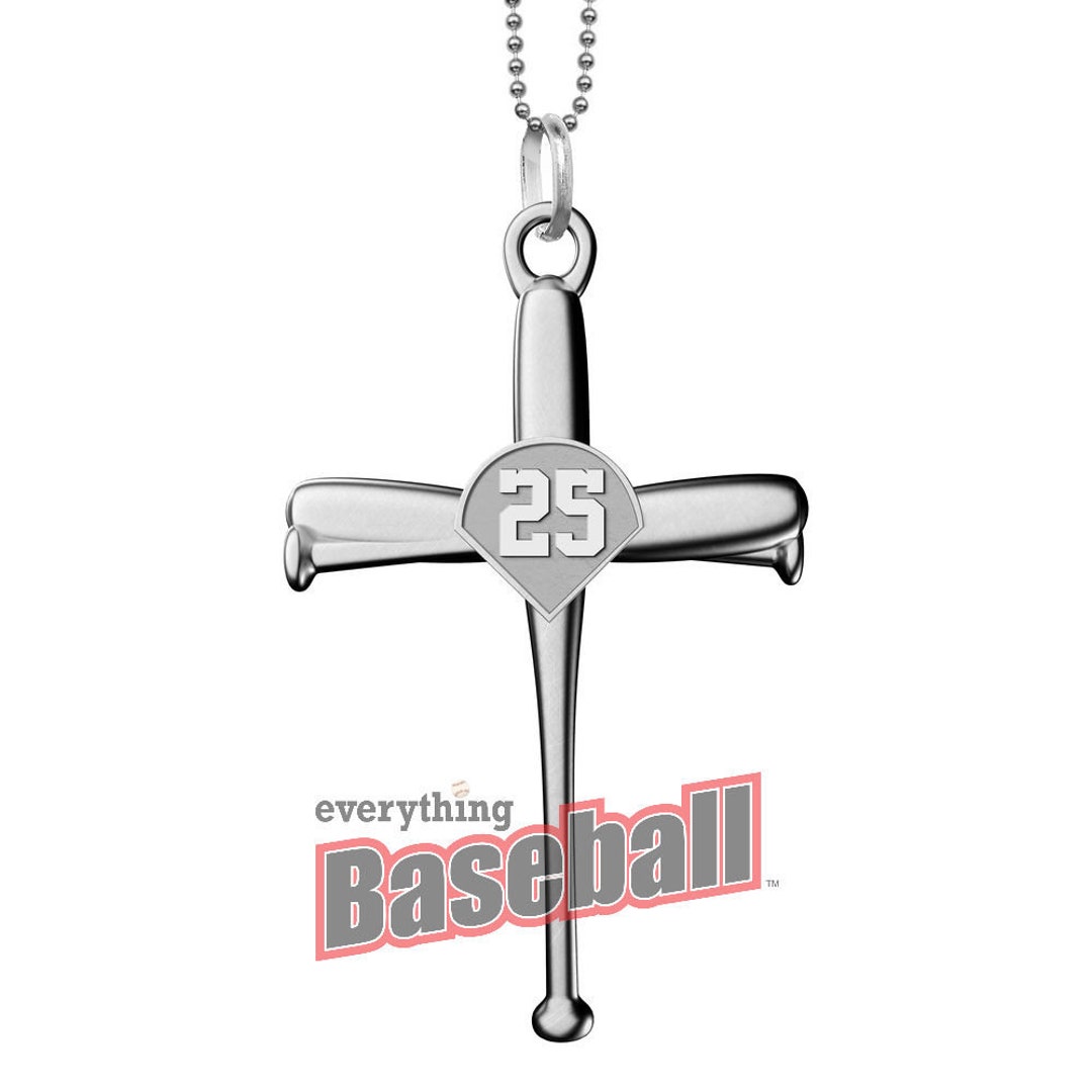 Stainless Steel Baseball Bat Cross Pendant Necklace - Choose Black, Silver, Or Gold (24" Chain)