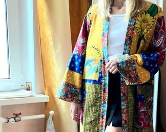 Chaqueta de kimono retro Cárdigan folclórico vintage Diseño de chaqueta vintage floral bordado, talla extragrande S-XXL, embalaje listo para regalar