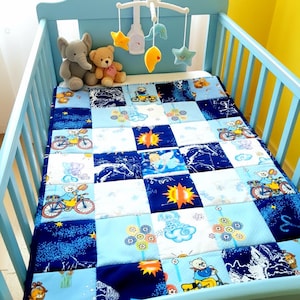 Personalized Patchwork Baby Blanket: Embroidered Angel Cotton Quilt for Nursery