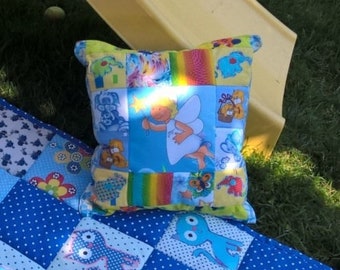 Handmade Holiday Pillow Cover Cute Baby Bedroom Decor with Dog & Cat Print gift for babies patchwork pillow, comes with Nice gift Packaging