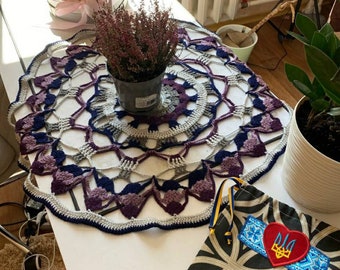 Vintage doily Table cover, decorative napkin Hand knitted decorative napkin "Melody of the Ukrainian night" package with Ukrainian symbols