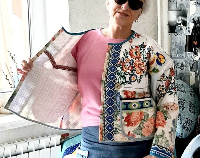 Featured listing image: Luxurious Quilted Jacket with Vintage Floral Design - Handmade Gift Idea - S-XXL Sizes