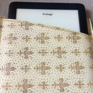 Custodia per Lettore di E-book in Ecopelle, Custodia Kobo Nia Fatta a Mano, Copertina Kindle 6 Touch, Carta Fiorentina, Modello Oro