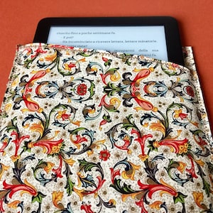 Custodia per Lettore di E-book in Ecopelle, Custodia per Kindle 6 Touch Fatta a Mano, Copertina Kobo Nia, Carta Fiorentina, Model Arancio