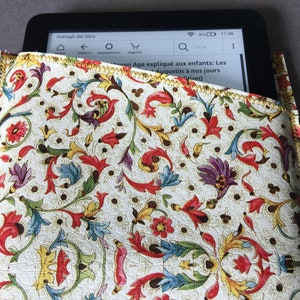 Custodia per Kindle 6 Touch in Ecopelle, Custodia Kobo Nia Fatta a Mano, Copertina per Lettore di E-book, Carta Fiorentina, Modello Rosso