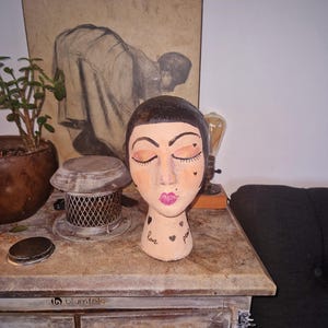 Mannequin head /vintage mannequin head /wig mannequin /headphone display/fascinator display/handpainted mannequin head/hat display/ hats