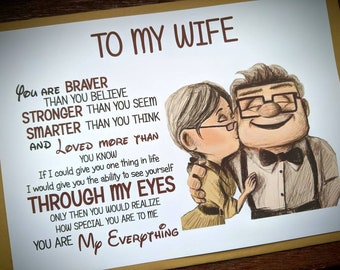 Wife Girlfriend Mum Gift Word Art Print Personalised Love Up Carl and Ellie Couple A4 Print