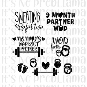 Paquete de ejercicios para embarazadas / Sudar en pareja / Compañero de entrenamiento de 9 meses / Archivo digital / SVG, JPEG, PNG / Cricut, Silhouette, Cameo