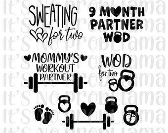 Pregnancy Workout Bundle | Sweating for Two | 9 Month Workout Partner | Digital File | svg, jpeg, png | Cricut, Silhouette, Cameo