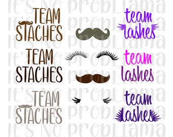 Team Lashes or Staches | Gender Reveal | Funny Pregnancy Announcement | Digital File | svg, jpeg, png | Cricut, Silhouette, Cameo