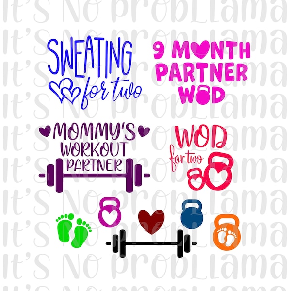 Pregnancy Workout Bundle | Sweating for Two | 9 Month Workout Partner | Digital File | svg, jpeg, png | Cricut, Silhouette, Cameo