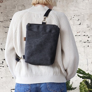 Sac à bandoulière en toile de coton pour homme et femme. Petit sac à bandoulière unisexe avec fermeture éclair et poches pour l'extérieur, la randonnée, le vélo, un usage quotidien.