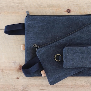 Lot de 3 pochettes en toile pour homme et femme. Pochettes pour ranger les services publics, les fournitures artistiques, les livres/carnets, les articles de toilette, les espèces/les cartes