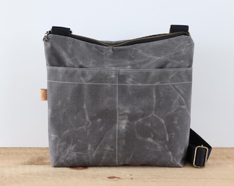 Waxed Canvas Crossbody Bag: Large Everyday Travel Bag with Zipper