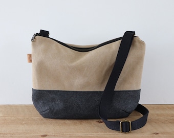 Slouchy Stonewashed Canvas Crossbody Bag for women and men. Casual Canvas Purse for everyday use.