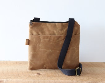 Small Waxed Canvas Bag. Water Resistant Crossbody Bag for women and men. Strong Slim Mini Crossbody Purse for travel, hiking, outdoor use.
