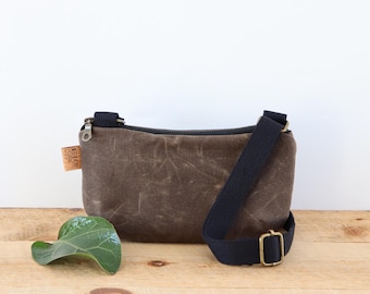Mini Waxed Canvas Crossbody Bag: Water Resistant Minimalist Purse