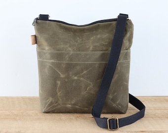 Waxed Canvas Cross Body Bag for women and men.  Casual Vegan Crossbody Purse for women for everyday, travel, hiking and shopping.