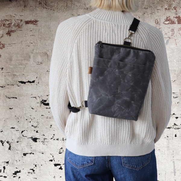 Bolso bandolera de lona encerada: bandolera unisex con bolsillos