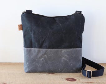 Two Tone Waxed Canvas Crossbody Bag: Rugged Water Resistant Travel Bag