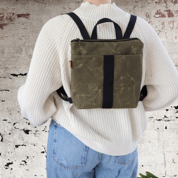 Waxed Canvas Mini Backpack Purse: Women's Travel Daypack