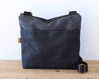 Large Waxed Canvas Crossbody Bag: Zippered Travel Bag with Pockets