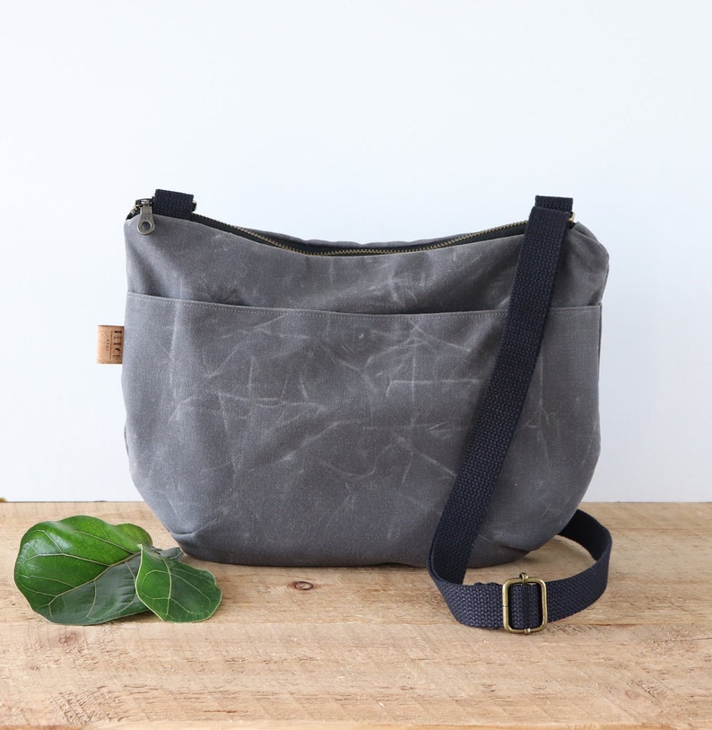 Waxed Canvas Crossbody Bag: Rounded Design with Zipper image 1