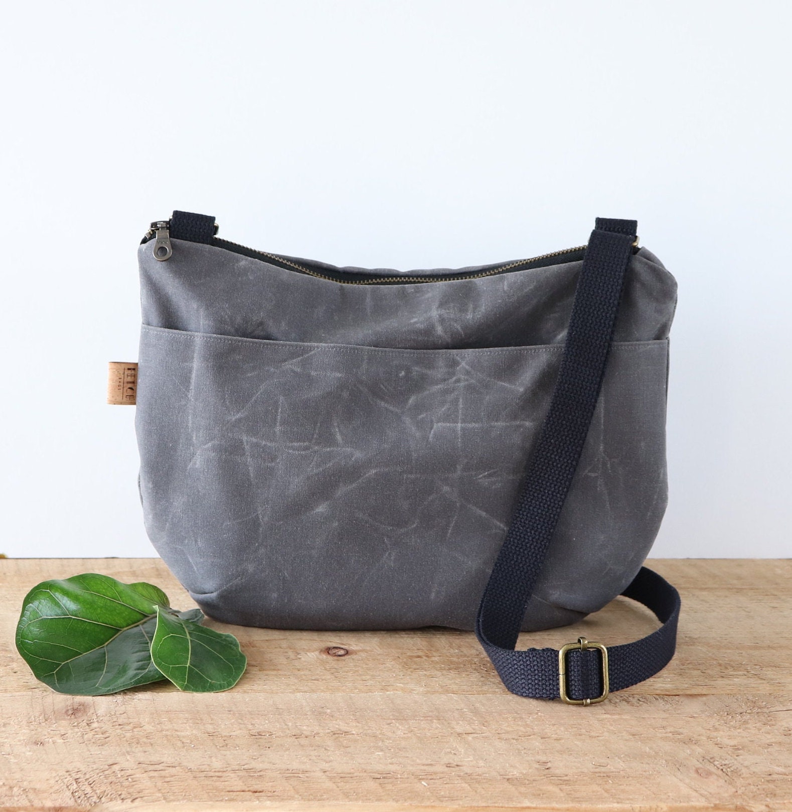 Rounded Waxed Canvas Crossbody Bag for Women and Men, With Rounded Waxed Canvas Crossbody Bag for Women and Men, With