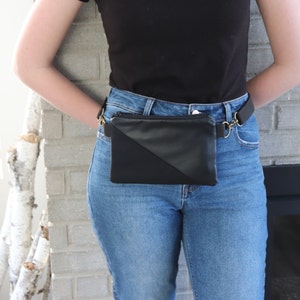 Small Fanny Pack for Women.  Hipster Vegan Belt Bag for concerts, travel, and shopping.  Modern and Minimalist Flat Hip Bag for women.