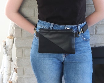 Small Fanny Pack for Women.  Hipster Vegan Belt Bag for concerts, travel, and shopping.  Modern and Minimalist Flat Hip Bag for women.