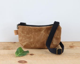 Mini Waxed Canvas Crossbody Bag: Water Resistant Minimalist Purse