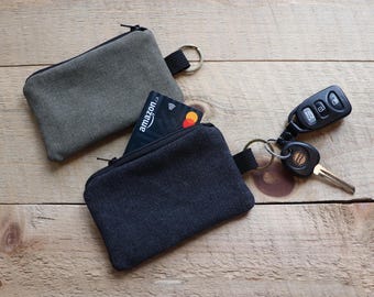 Canvas Keychain Wallet Set: Small Coin Pouch with Key Ring