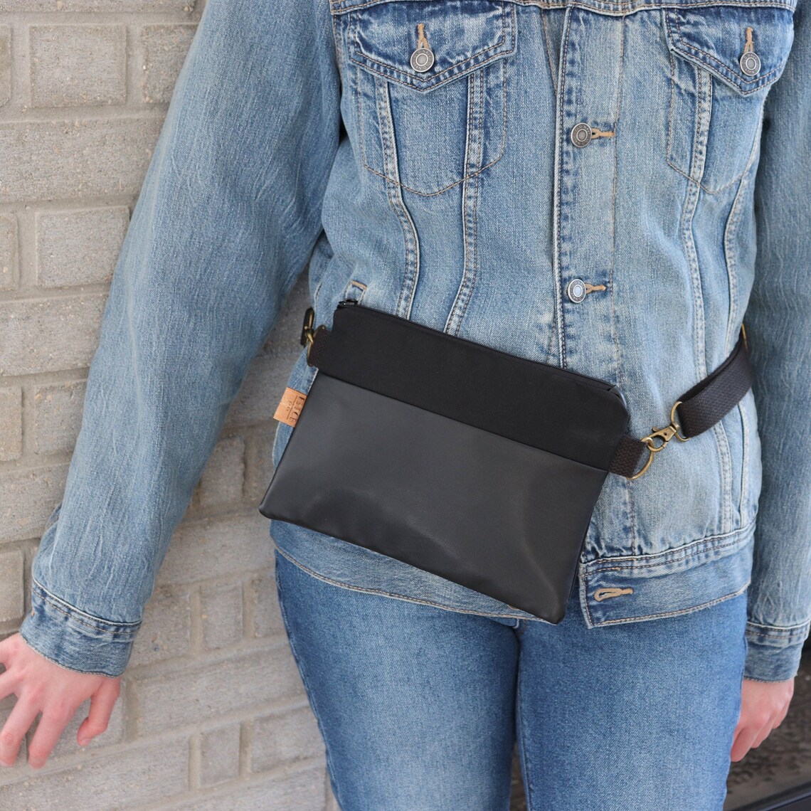 Black Waxed Canvas Fanny Pack for Women. Hipster Vegan Belt Etsy