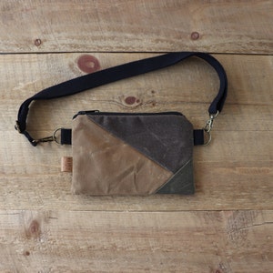 Small Slim Crossbody Belt Bag for Women and Men. Rustic Vegan Fanny Pack for outdoors, hiking, biking, walking. Water resistant Hip Bag. image 1