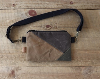 Small Slim Crossbody Belt Bag for Women and Men. Rustic Vegan Fanny Pack for outdoors, hiking, biking, walking. Water resistant Hip Bag.