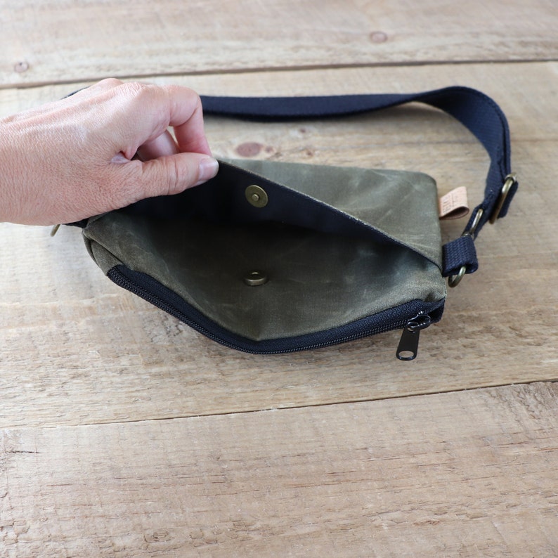 Small Slim Crossbody Belt Bag for Women and Men. Rustic Vegan Fanny Pack for outdoors, hiking, biking, walking. Water resistant Hip Bag. image 6