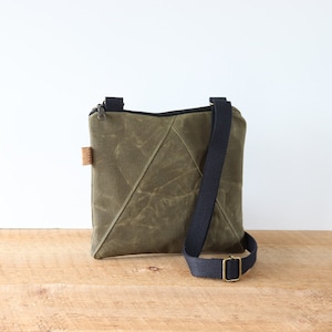 Small Waxed Canvas Bag. Water Resistant Crossbody Bag for women and men. Strong Slim Mini Crossbody Purse for travel, hiking, outdoor use.