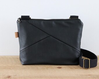 Black Vegan Leather Crossbody Bag: Soft Faux Leather Purse with Pockets