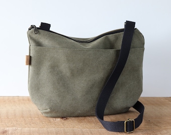 Slouchy Stonewashed Canvas Crossbody Bag for women and men. Casual Canvas Purse for everyday use.