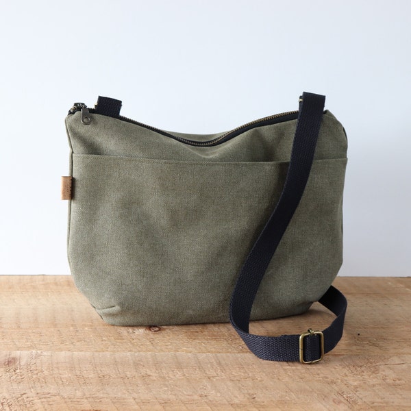 Slouchy Stonewashed Canvas Crossbody Bag for women and men. Casual Canvas Purse for everyday use.