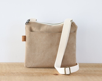 Small Canvas Crossbody Bag for women and men. Strong Slim Mini Crossbody Purse for travel, hiking, outdoor use.